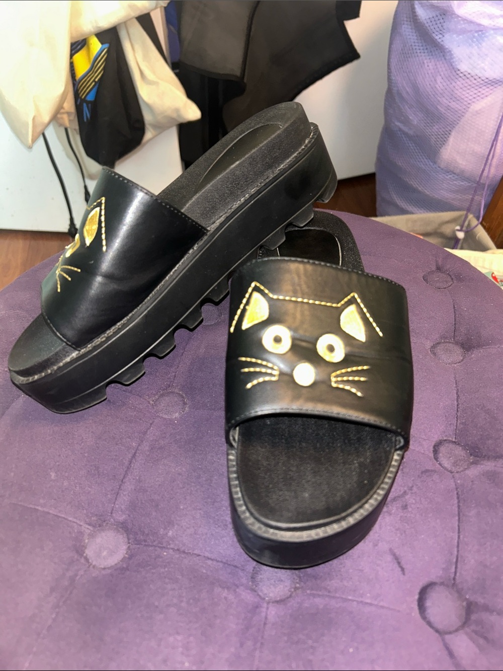 KOI Footwear- Black Cat Platform Slide Sandals